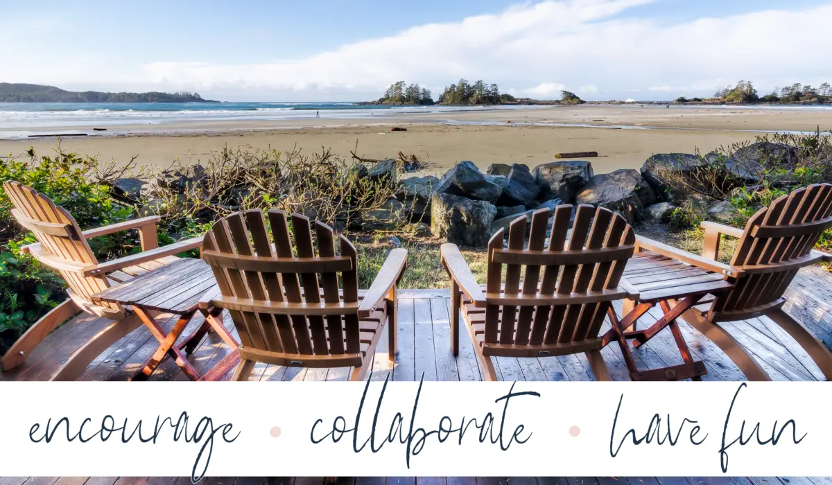 4 Adirondack chairs facing the ocean bay